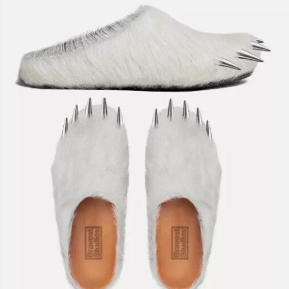 Bravest Studios White Polar Bear Claw Mules Size 10
